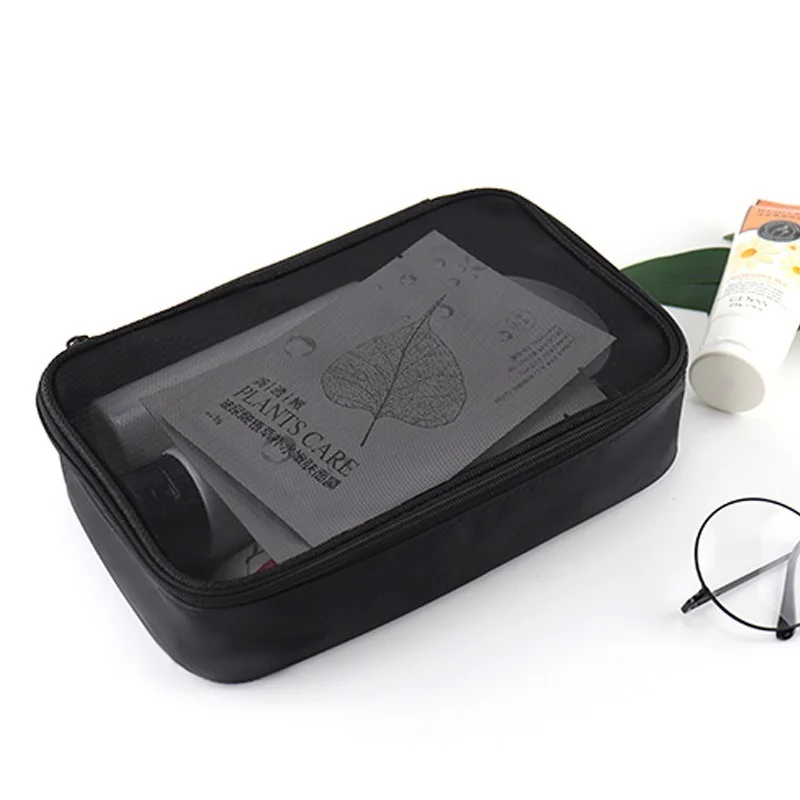 Women Fashion Makeup Bag Women Solid Color Zipper Cosmetic Bag Mesh Transparent Casual Travel Portable Mini Wash Storage Bags 6