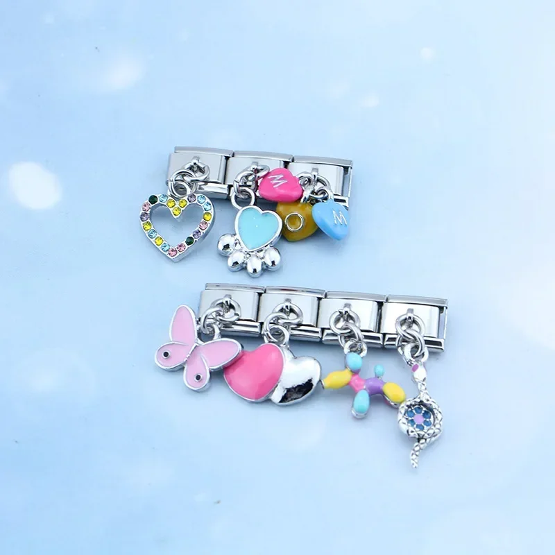 Charm Bracelet Dog Butterfly Heart Charm 9mm Stainless Steel Bracelet Jewelry DIY