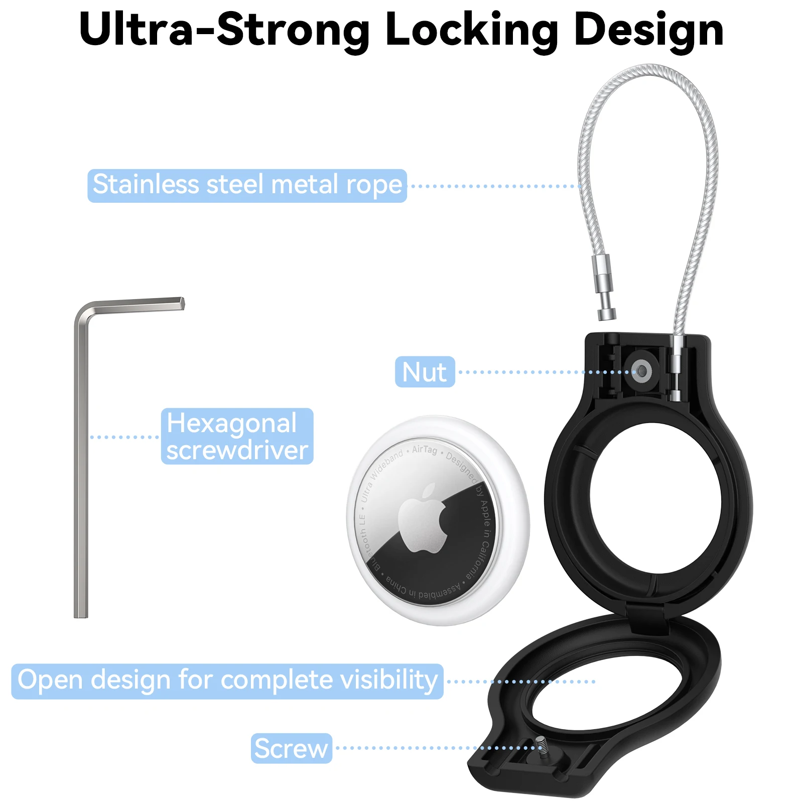 Premium 360° Protective AirTag Cover with Metal Keychain and Hex Wrench Kit