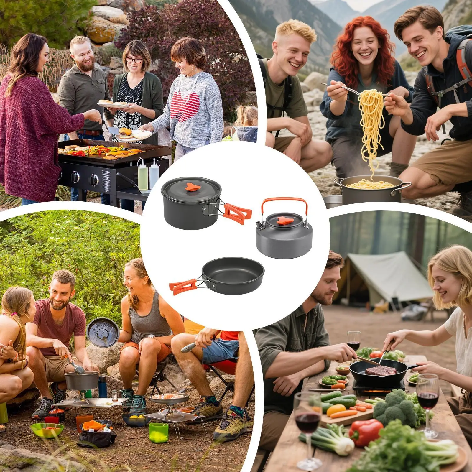 Backpacking Cooking Set Foldable Camping Cookware Kit Cup Knives Fork Spoon Nonstick Utensils For Outdoor Kitchen Hiking Travel