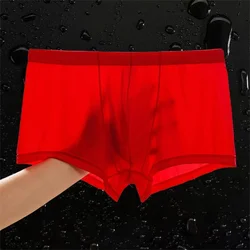 Ultra Thin Seamless Ice Silk Men's Boxers - Semi - Transparent and Sexy Trunk Shorts, Plus Size - XXL (Red)