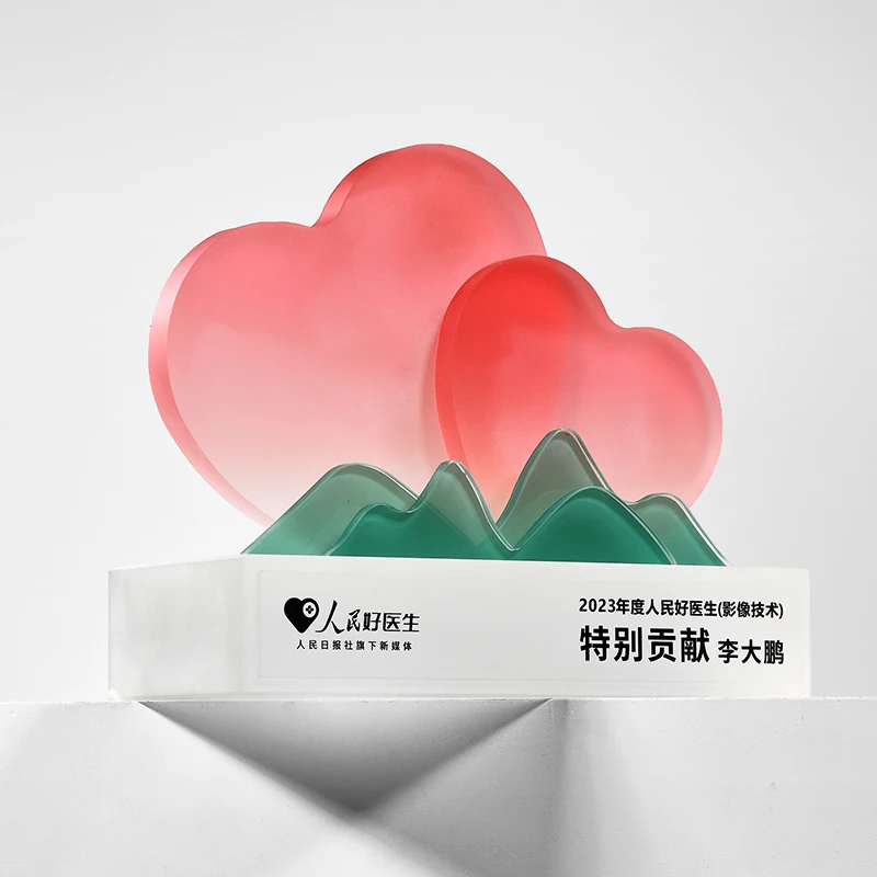 Customized Creative Love Matte Five pointed Star Crystal Trophy, Enterprise Award Annual Meeting Team Souvenir, Honor Medal, 1Pc