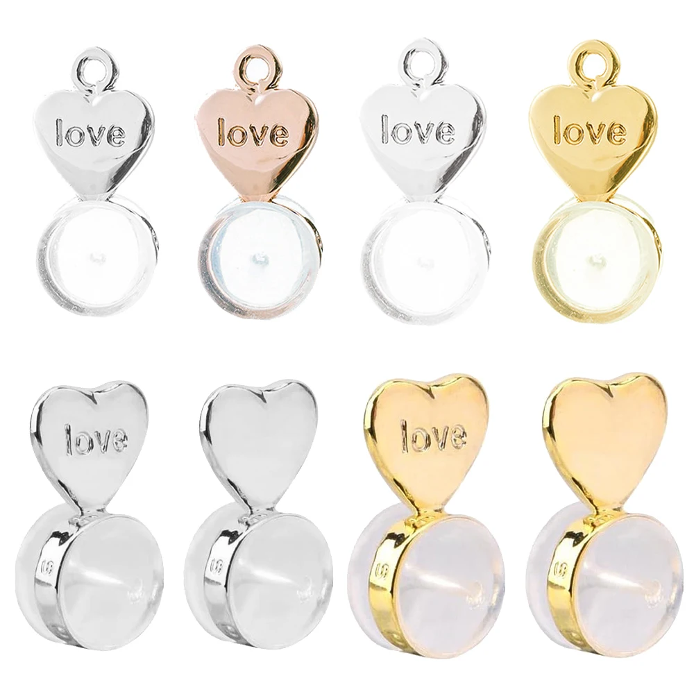 10 stücke Silikon Ohr Zurück Stopper Gold Silber Überzogene Herz Ring Hamburger Ohr Stecker Für Schmuck Machen DIY Ohrring Zubehör