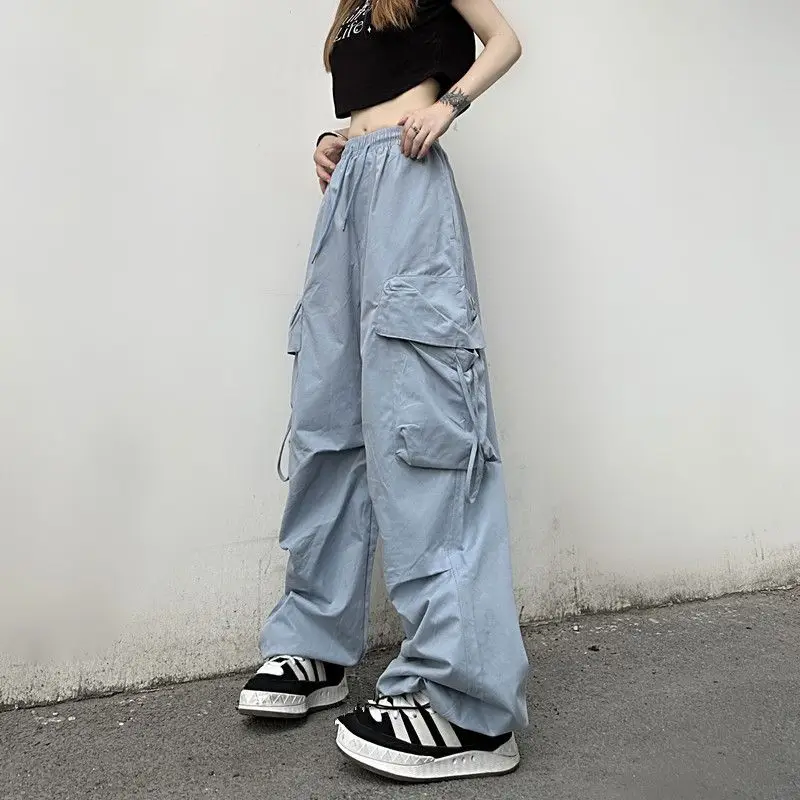 Oversized Women Cargo Pants Hip-hop Streetwear Fashion Spring Summer Pockets Elastic High Waist Casual Sports Casual Trousers