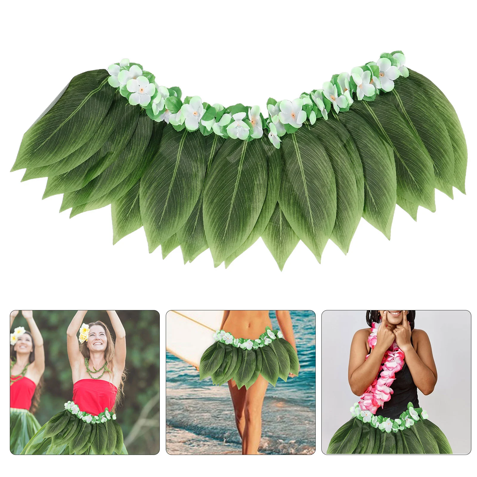 Hula Skirt Waist 15in Length Green Fabric Adjustable Luau Party Luau Party Skirt Costume Beach Event Accessories