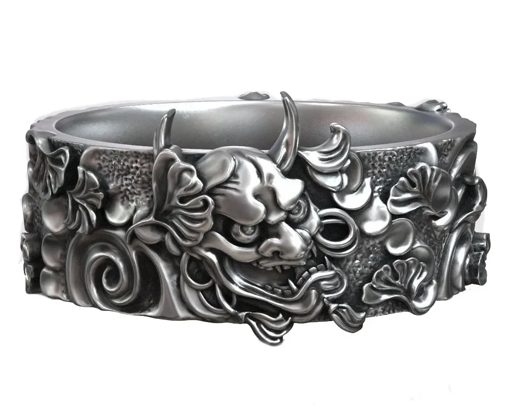 10g Oni Mask Hannya Kabuki Japanese Traditional Pattern Wedding Real  Customized 925 Solid Sterling Silver Rings Many Sizes 6-13