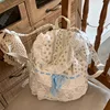 MBTI Cute Womens Backpack Elegant Lace Floral Patchwork Fashion Pleated Aesthetic Backpacks Bow Female Sweet Kawaii Female Bag 3