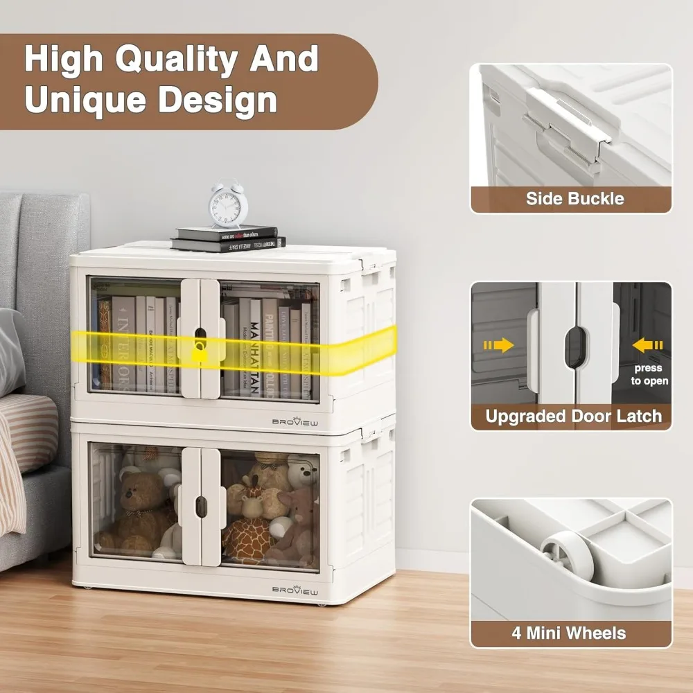 4 Pack Stackable Storage Bins , Plastic Collapsible Storage Bins with Lids and Wheels, Folding Box for Home Dorm