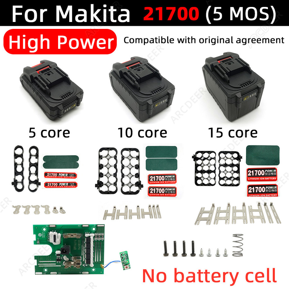 5/10/15*21700 18V 21V Power Tool Accessories Li-ion Battery Case For Makita BMS Box Charging PCBA Holder LED Power Display 5Mos