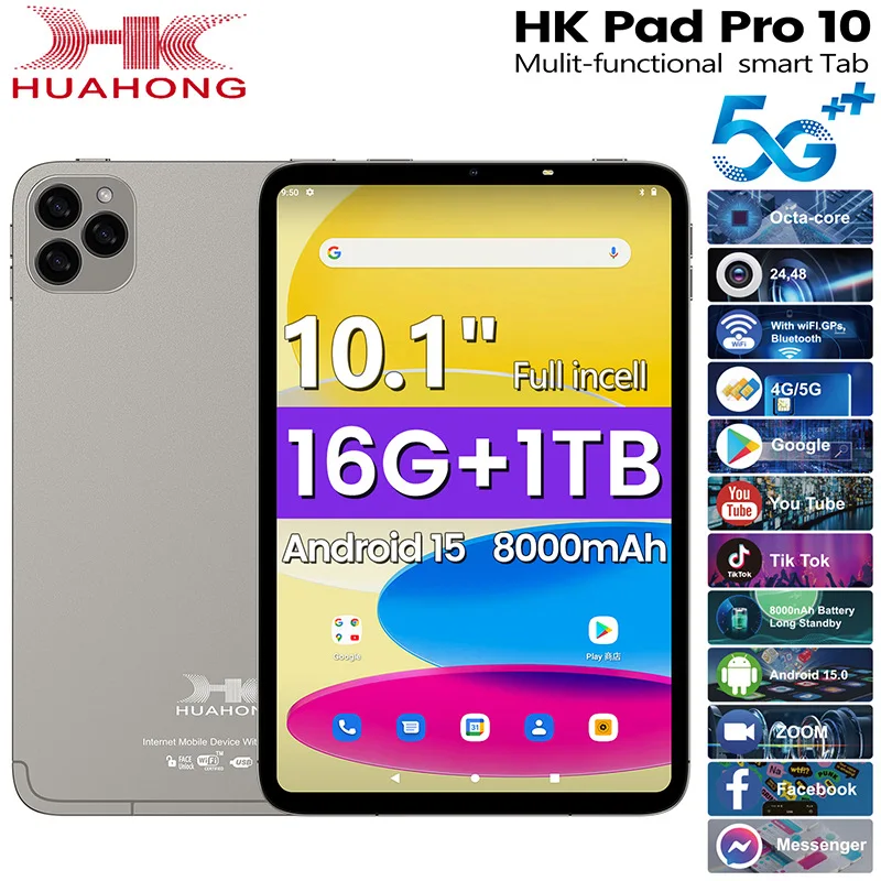 HK Pad Pro10 Tablets 5G Network Bluetooth Android 15 AI