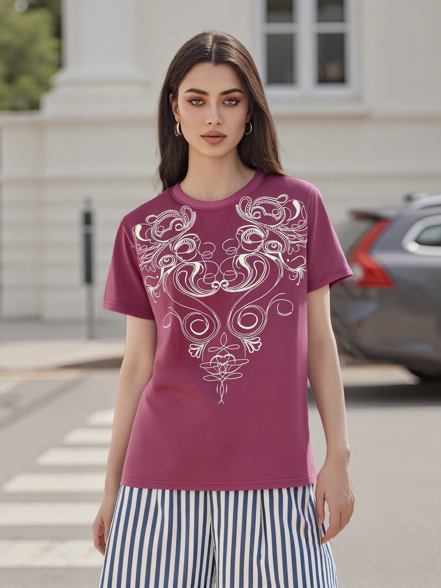 Women s Short Sleeve Crew Neck T-shirt with Stylish Print  Fit Summer Top for Casual Daily Wear and Comfort
