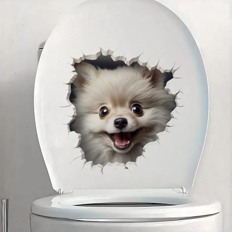 90906# Cute Pomeranian Dog Break the Wall Sticker, Durable Material, Perfect for Home Wall Decor, Aesthetic Room Decoration