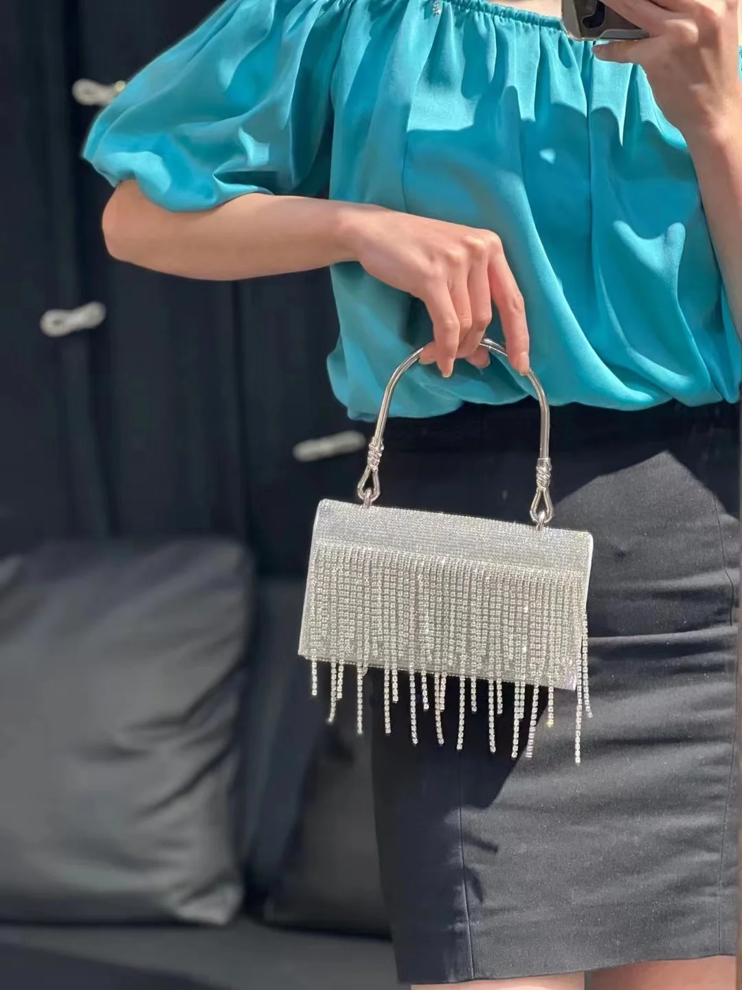 Luxury Designer Bling Tassel Rhinestone Diamond Square Bag Women's Handbag Evening Bag Dinner Party Clutch Purse Shoulder Bag