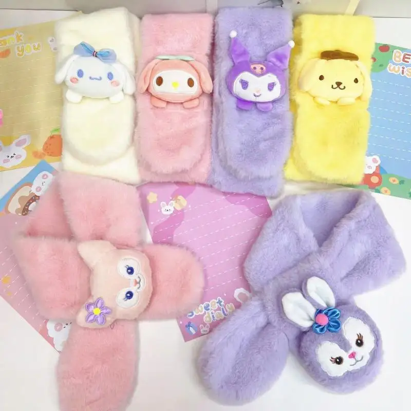 

2022 Sanrio Scarf Kawaii Mymelody Kuromi Cinnamoroll Cartoon Student Winter Scarf Cute Girl Plush Doll Warm Scarf Gift
