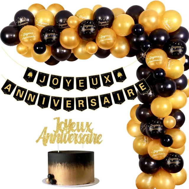 JOYMEMO Black Gold Birthday Decoration Balloon Garland Kit for Men Joyeux  Anniversaire Banner Birthday Party Cake Topper Set - AliExpress