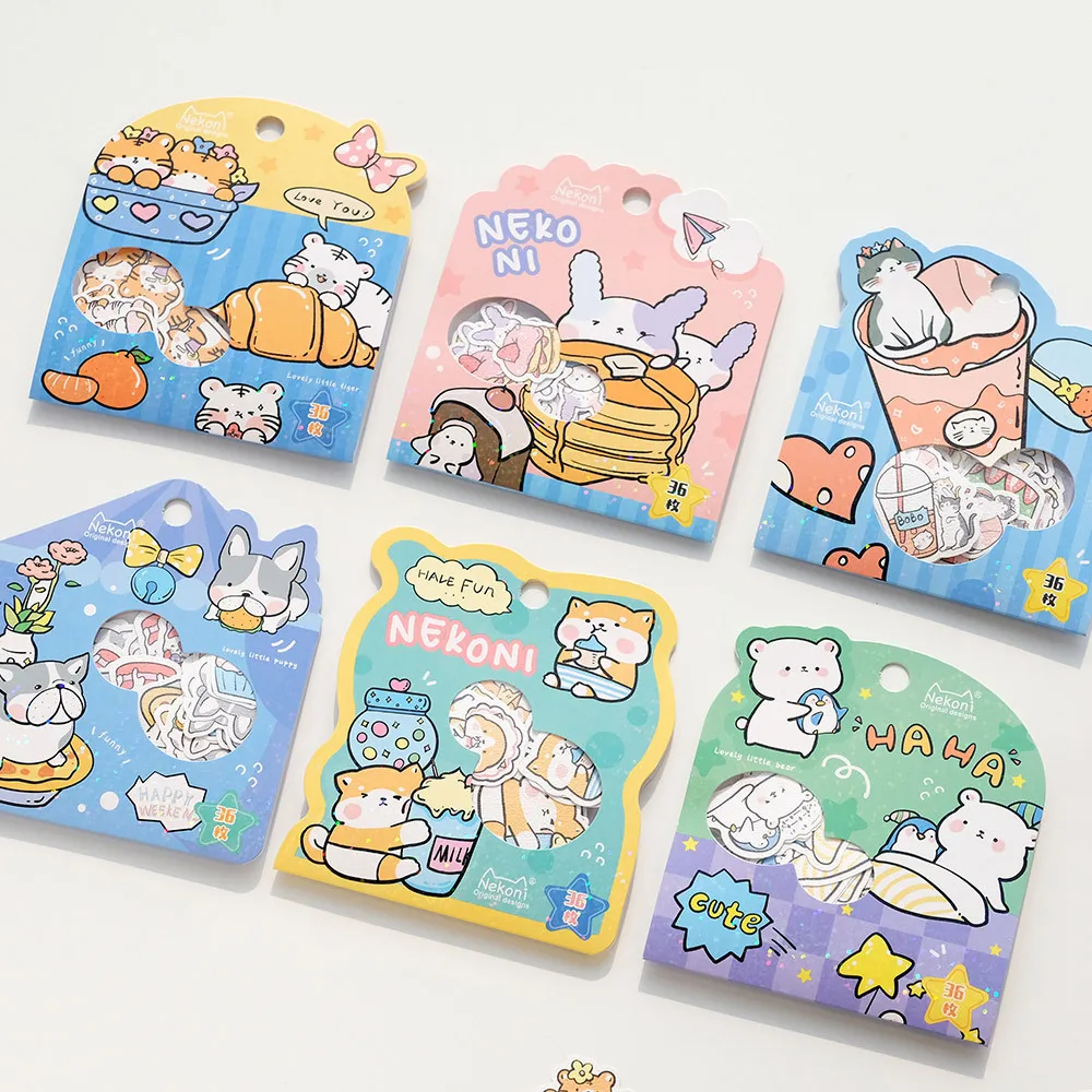

36 pcs/set Korean Import NEKONI Kawaii Suar Candy Animals Snacks Stickers Cute Stationery Scrapbooking Diy Journal Sticker Gift