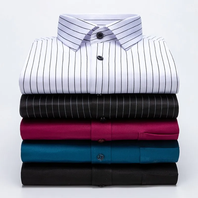2023 Camicie Casual Elasticizzate Standard A Maniche Lunghe Da Uomo Business Office Camicia Classica Elasticizzata Setosa Non Stirata Senza Tasche
