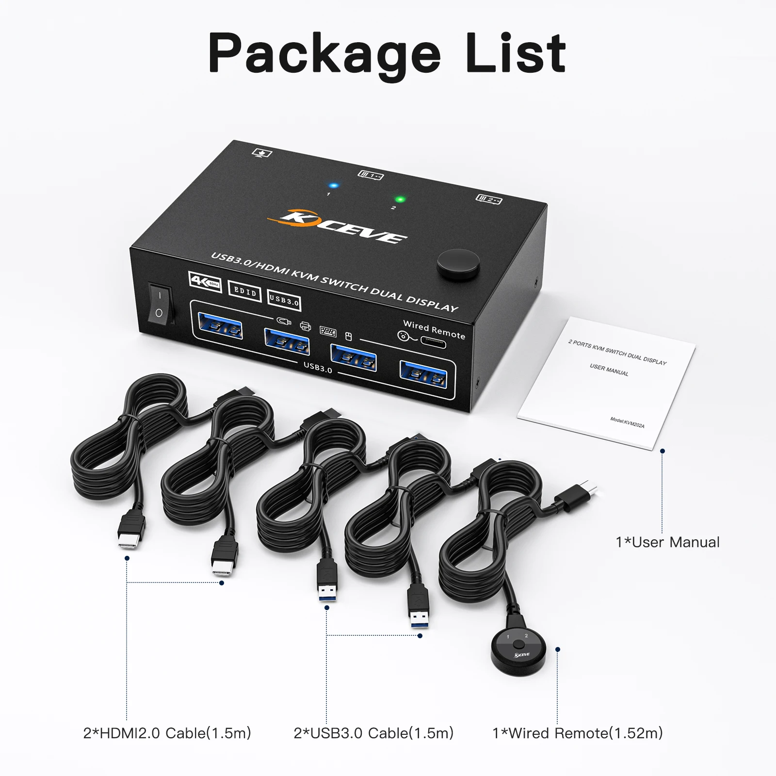 Kceve-hdmi Dual Monitor Usb Extended Display Switcher Kvm Switch Computadores Monitores Portas Usb 3.0 com Simu - Imagem 2