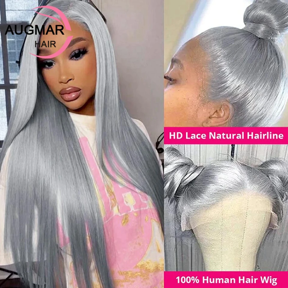 Grey 360 13x6 HD Lace Frontal Wig Pre Plucked Straight Lace