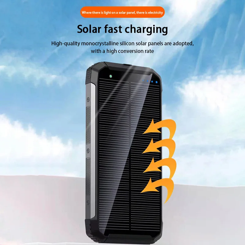 50000mAh Solar Power Bank Ultra Capacity USB 4 in1 Super Fast Charging USB TypeC LED Light Outdoor Power Bank For iPhone Samsung 3
