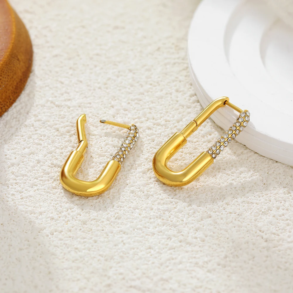 Minimalist Thick U Shape Hoop Earrings Inlaid Cubic Zirconia 18K Gold Plated Waterproof Hypoallergenic Earring Trending Jewelry