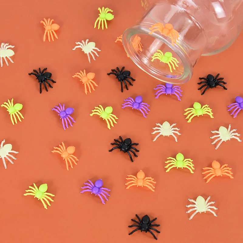 

200Pcs Halloween Mini Plastic Multicolor Spider DIY Web Decor Toy Trick Props Birthday Halloween Party Decorations