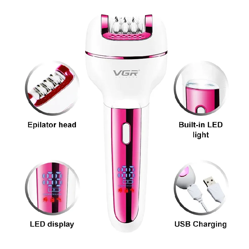 VGR Women's Epilator Electric Shaver For Women 3in1 Washable Trimmer Hair V-732 For Face Body Legs Underarms