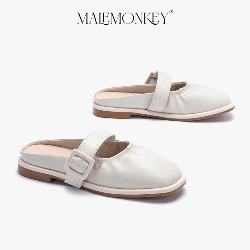 MALEMONKEY Luxury Muller shoes Women Genuine Leather Wrap head Flats Summer Outdoor Ladies Breathable Female Shoes Handmade