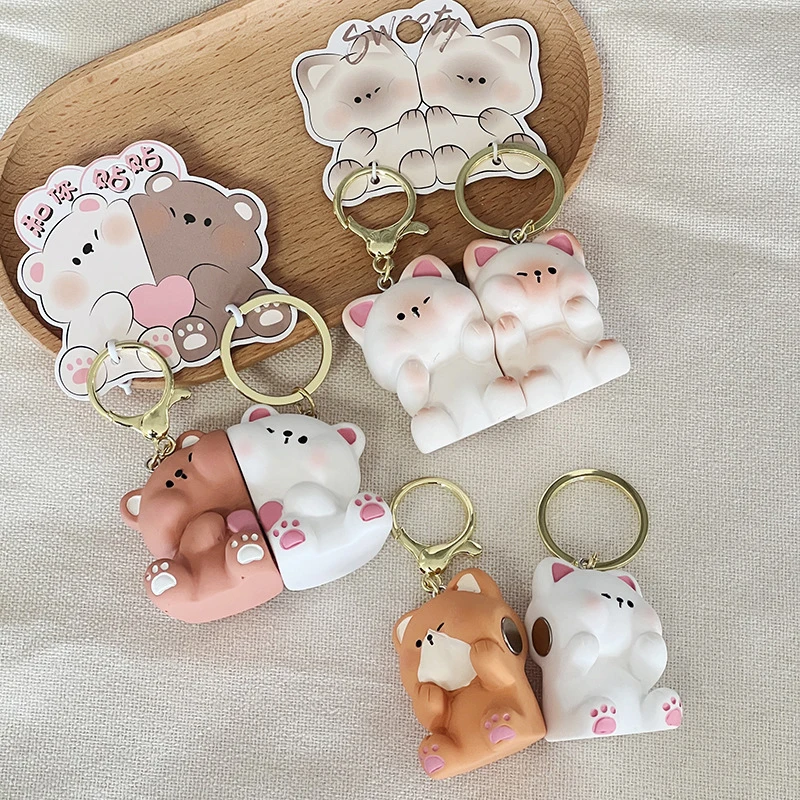 

Cute Exquisite Cat Key Chains Cartoon Resin Animal Keychain Car Bag Charm Pendant Keyring Ornaments Accessories Couple Gifts