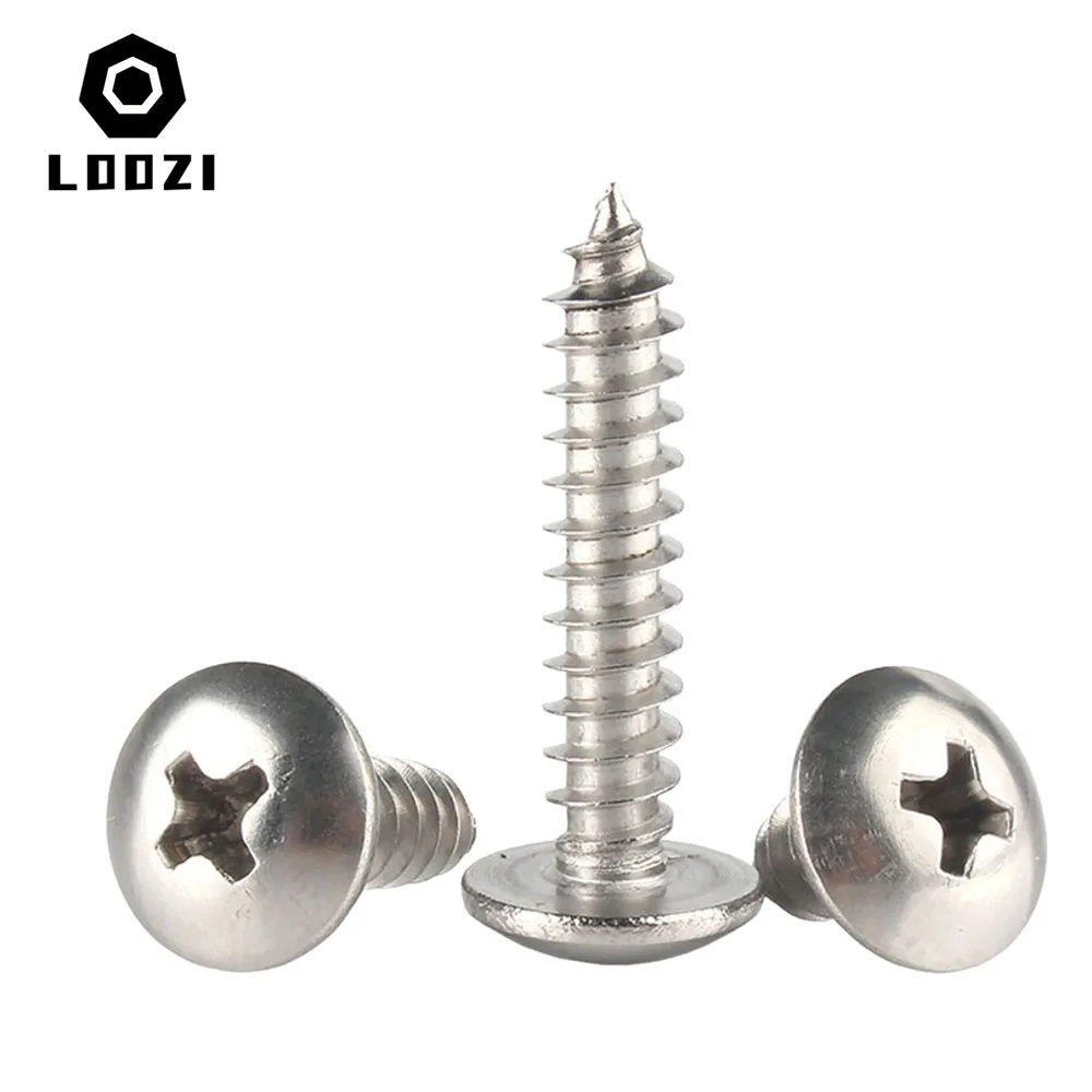 304 Stainless Steel Cross Recessed Truss Head Self Tapping Screw Phillips Mushroom Head Wood Screws 10/20/50pcs M3 M4 M5 M6