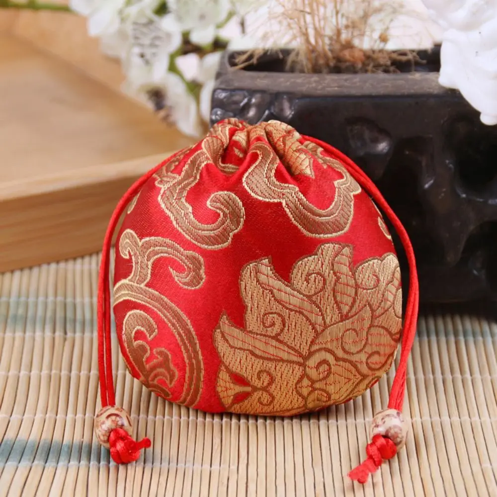 

Floral Embroidery Flower Drawstring Bag Jewelry Packing Bag Beaded Canvas Flower Handbag Hanfu Wrist Bag Candy Bag