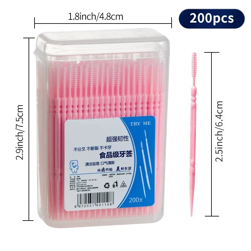 Toothpick Disposable 200 PCs Boxed Plastic Toothpick Brush Household Interdental Brush Teeth Picking Dental Floss