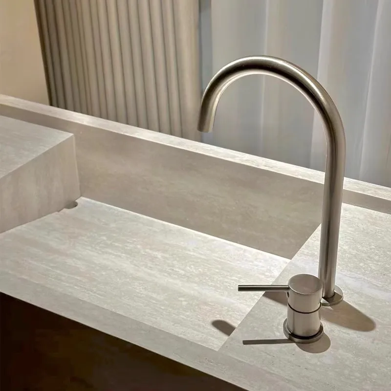 ก๊อกน้ำอ่างล้างหน้าแบบแปรงสีทอง ก๊อกน้ำห้องน้ำแบบแปรงสีนิกเกิล ก๊อกน้ำอ่างล้างหน้าแบบสองรู สีเทา ก๊อกน้ำอ่างล้างหน้าแบบหมุนได้ 360 องศา 1