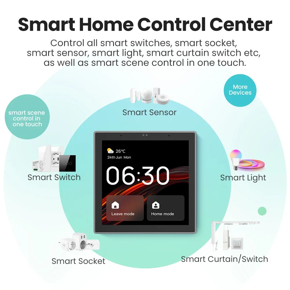 무료 스탠드가 포함된 RERE Tuya Wifi 터치 센터 제어판 Alexa 내장 음성 제어 및 ZigBee 게이트웨이 4 터치 스크린