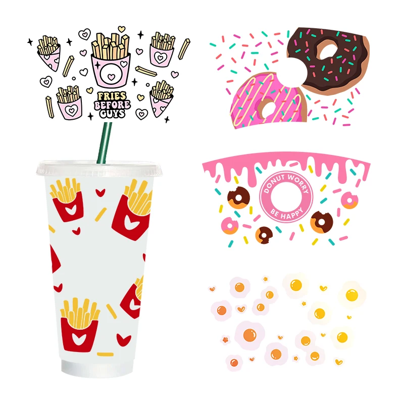UV DTF Food Ice Cream Necesito Cafecito Prints Full Stickers For 24oz Venti Cold Cup With Hole Coffee Wraps C216-K