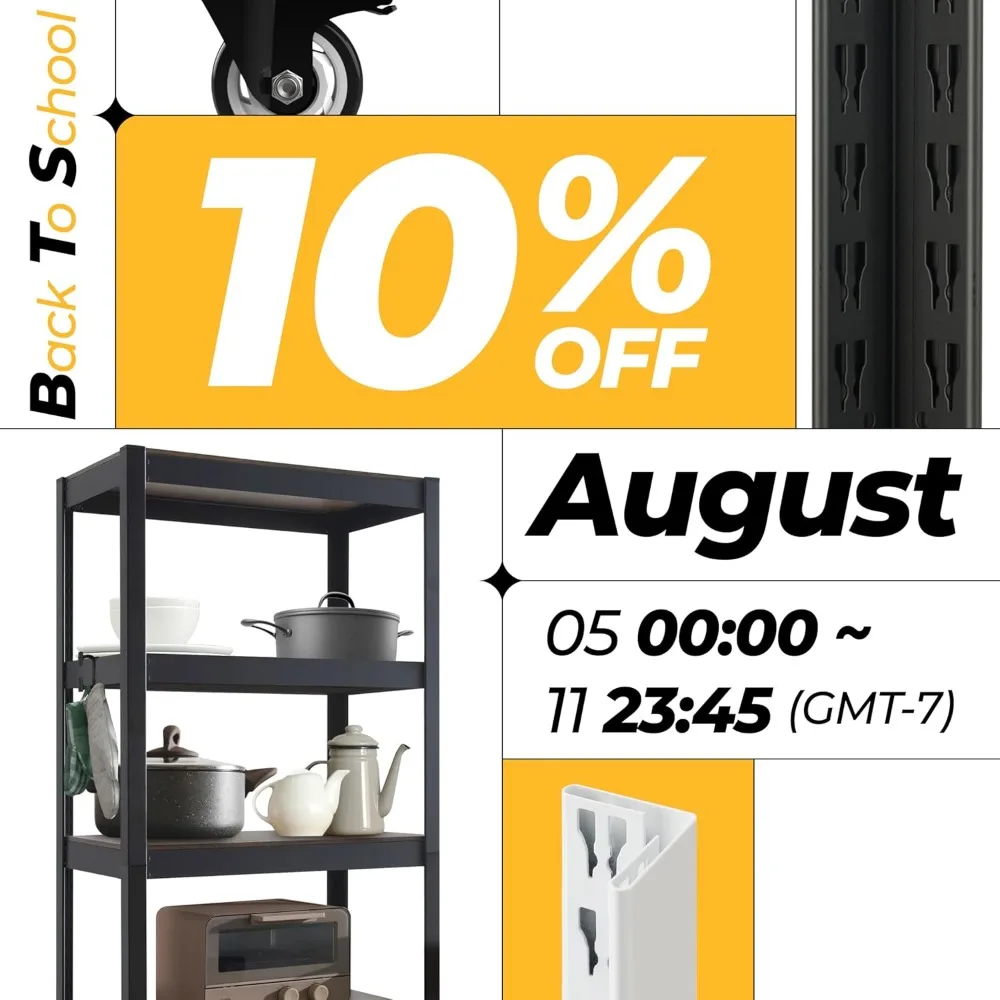 HOMEDANT House 5-Tier Metal Rolling Cart Shelf Rack Casters Heavy Duty Laminated Wheel Shelving Unit Adjustable Utility Storage