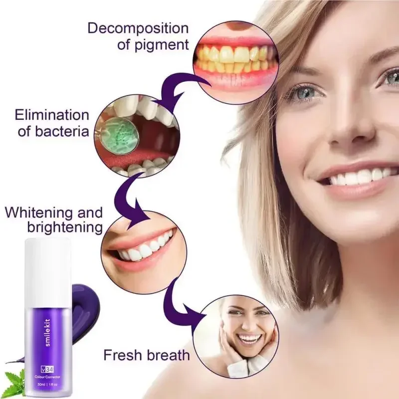 30ml V34 SmileKit Purple Toothpaste Dental calculus remover Teeth whitening product Removes Tartar Clean Oral Hygiene Fresh Breath Whitening Teeth Care Products
