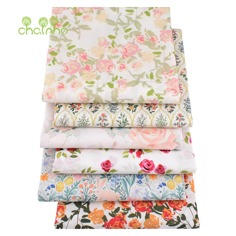Chainho,Floral Series 60S Reactive Printed Plain Cotton Fabric,Poplin Material For DIY Quilting Sewing Children's Dresses,Skirts