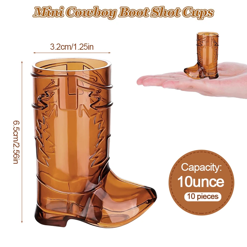 10pcs Mini Boot Shot Glasses Cowboy Boot Clear Plastic Cups Adult Birthday Party Decoration Wedding Bachelorette Party Supplies