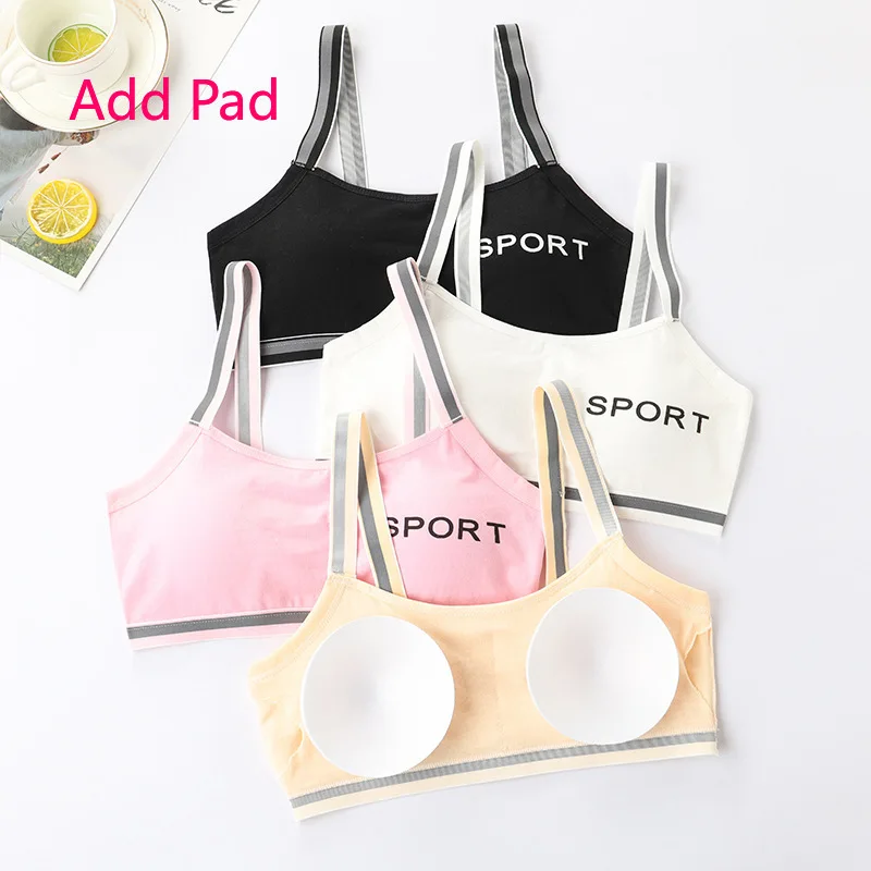 4 Pieces/Lot Teen Girl Sports Bra Kids Top Camisole Underwear Young Puberty  Girls Training Bra For 8-16 Years Soft Sponge Cup
