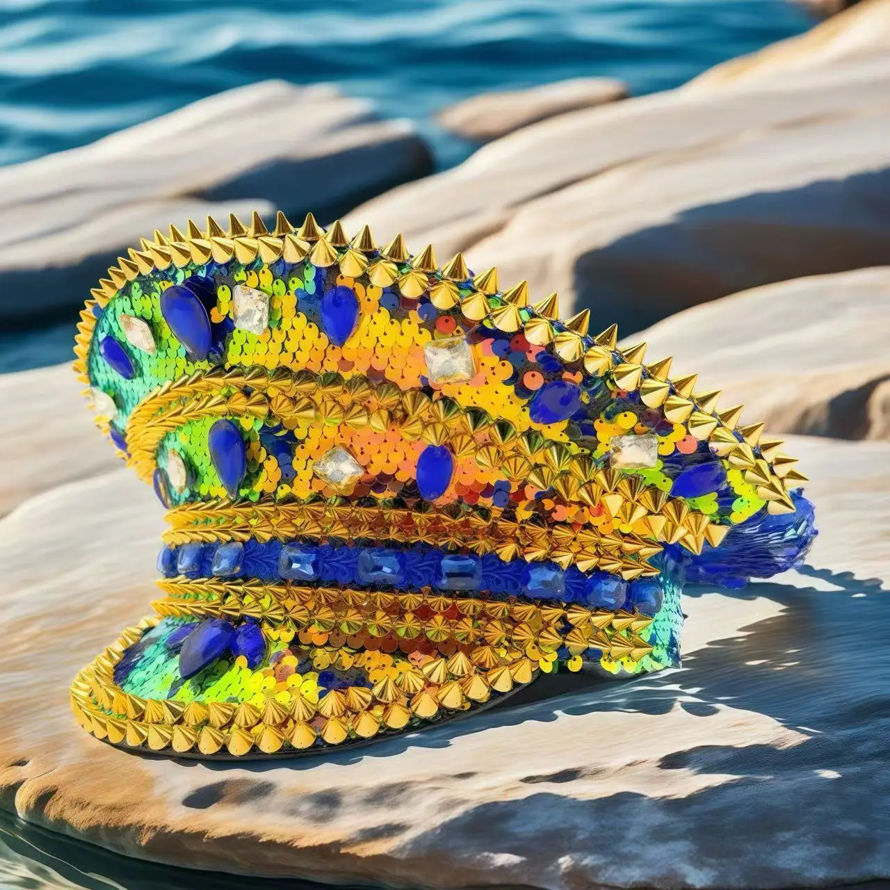 HongLuan Karneval Leopard Steampunk Kapitän Hut Strass für Musik Festival Frau, Militärzubehör & Militärmütze Mann – Detail 30