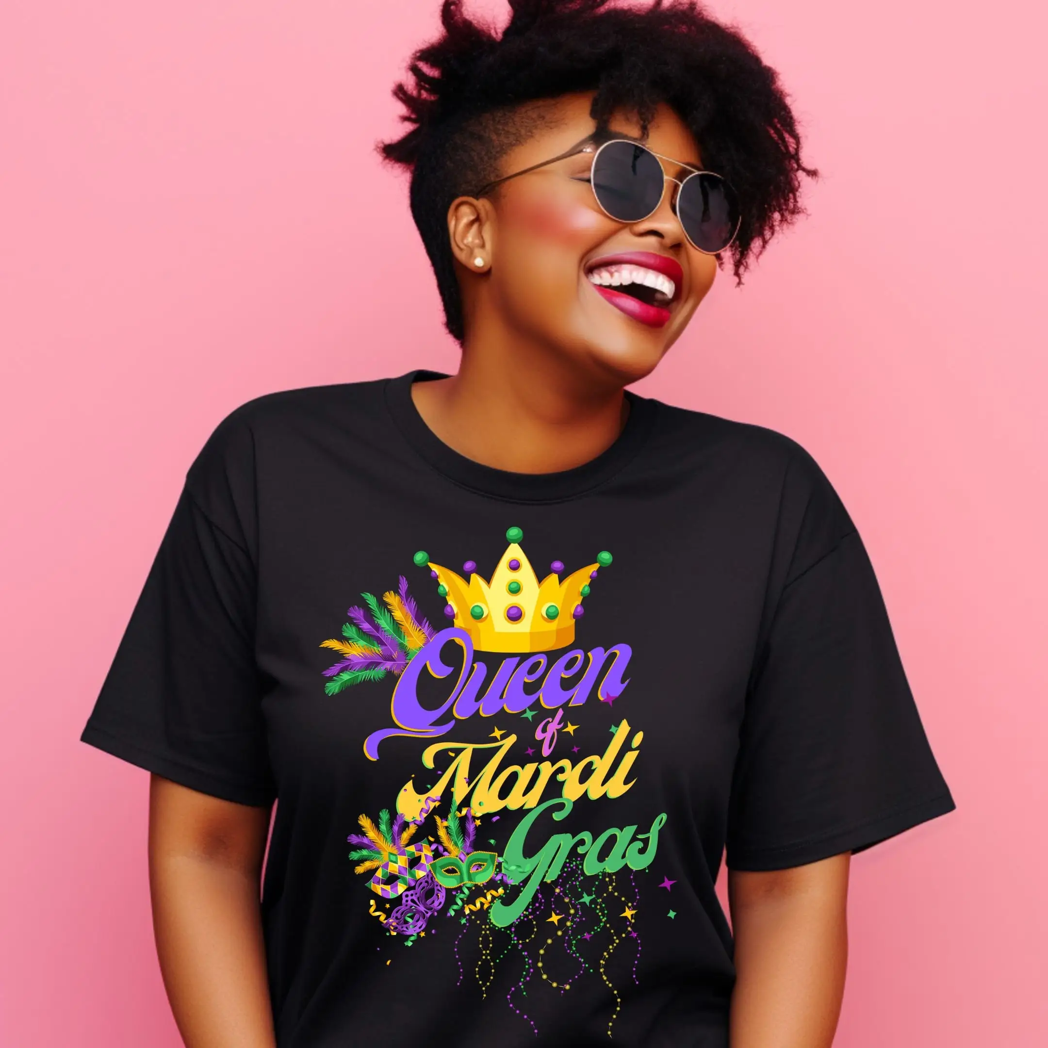 Футболка с изображением королевы Марди Гра, футболка с изображением надписей «любовь», «Новый Орлеан», карнавальные бусины, маски, зеленые вторник