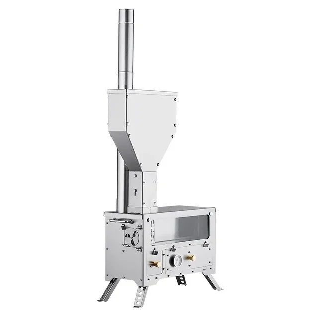 Portable Outdoor Fire Wood Heater Pellet Stove Stainless Steel Firewood Stove Cooking Furnace Camping Gear.