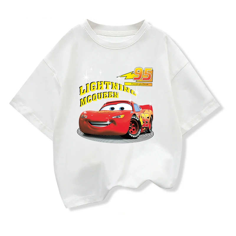 Potdemiel Summer Kids T-shirt Short Sleeve Top Cartoon Cars Pixar Lightning McQueen Printed Boys Clothes Baby Tops 2-10 Years 2