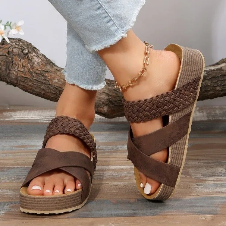 2024 Summer Women's Slippers Wedge Thick Sole Women's Shoes Outdoor Beach Slippers Fashion Flip Flop Bohemian Style Sandals36-43