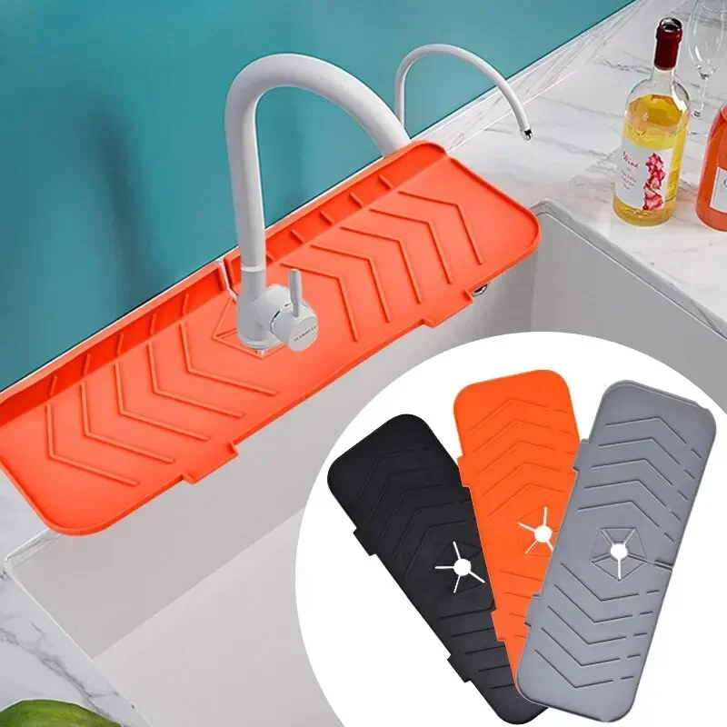 Household Silicone Sink Drain Rack Faucet Splash Proof Drain Rack Water Collecting Pad Sponge Rag Steel Wool Gadget Storage Box