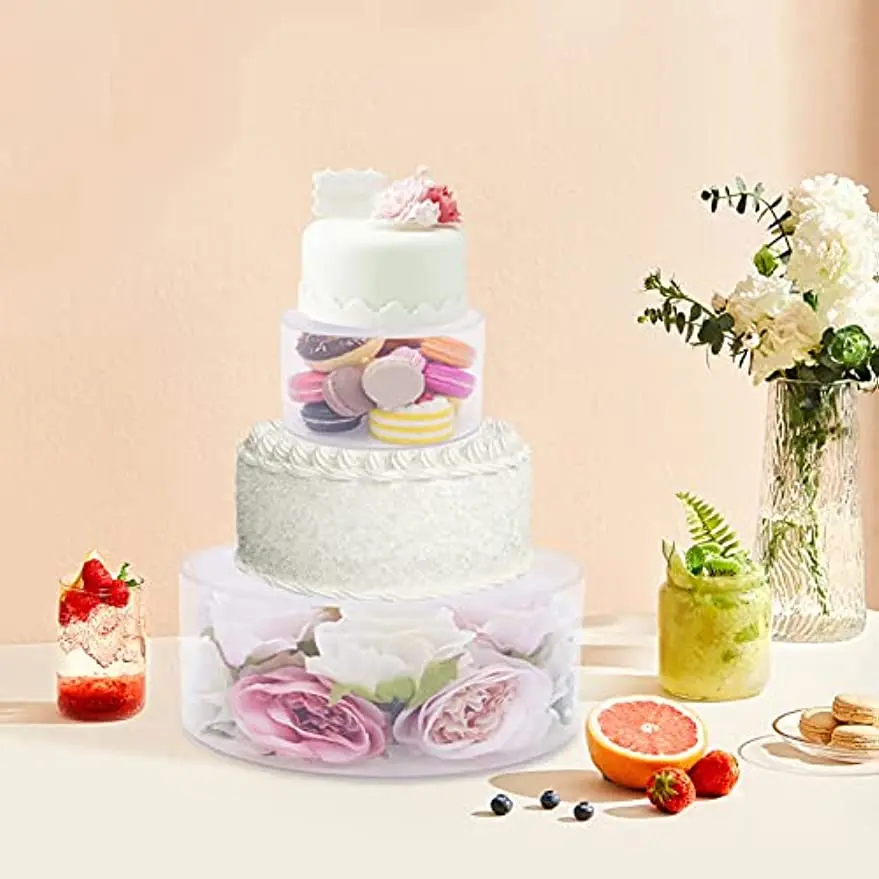 2pcs Clear Acrylic Cake Stand, Fillable Cylinder Cupcake Dessert Display Stand for Wedding Birthday Party, 10"+ 6 "