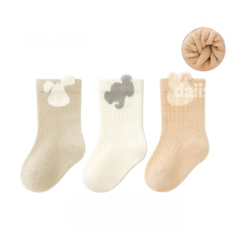 3 Pairs Winter Terry Fur Thicken Kids Newborn Baby Anti-slip Socks Cute Cartoon Floor Playing Plush Socks 0-5Y