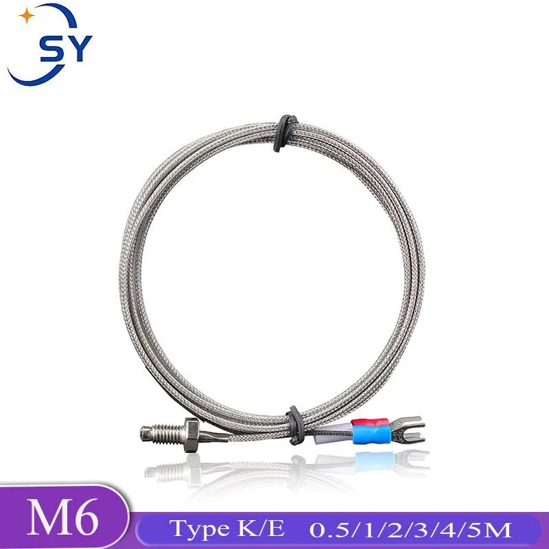 

Thermocouple Thread M6 Screw 0.5/1/2/3/4/5M Type K/E 0-600°C Temperature Sensor Probe for Industrial Temperature Controller