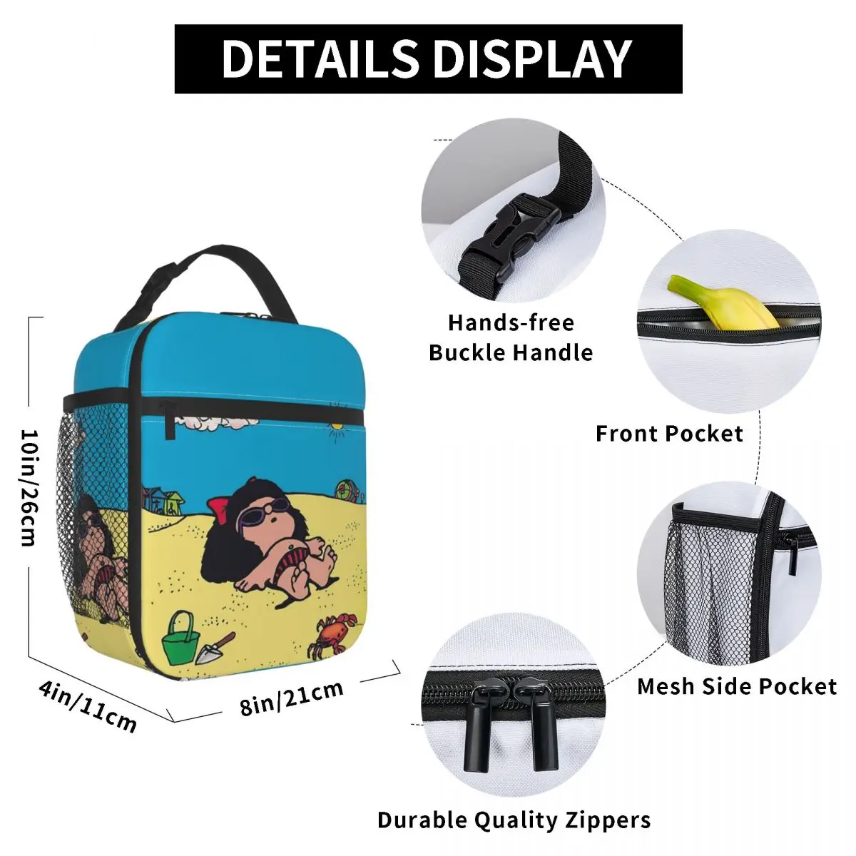 Mafalda On The Beach Thermal Insulated Lunch Bags for Office Kawaii Portable Food Bag Men Women Thermal Cooler Lunch Box
